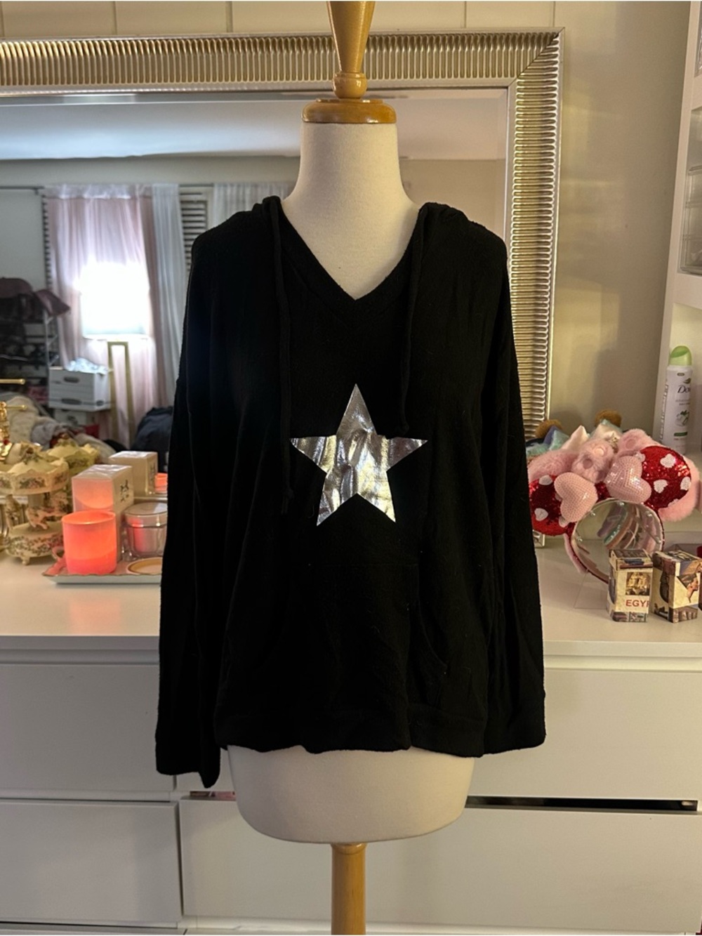 Black Hooded Pullover with Silver Star